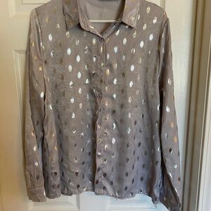 Silver Button Down Blouse Size XL. NWOT